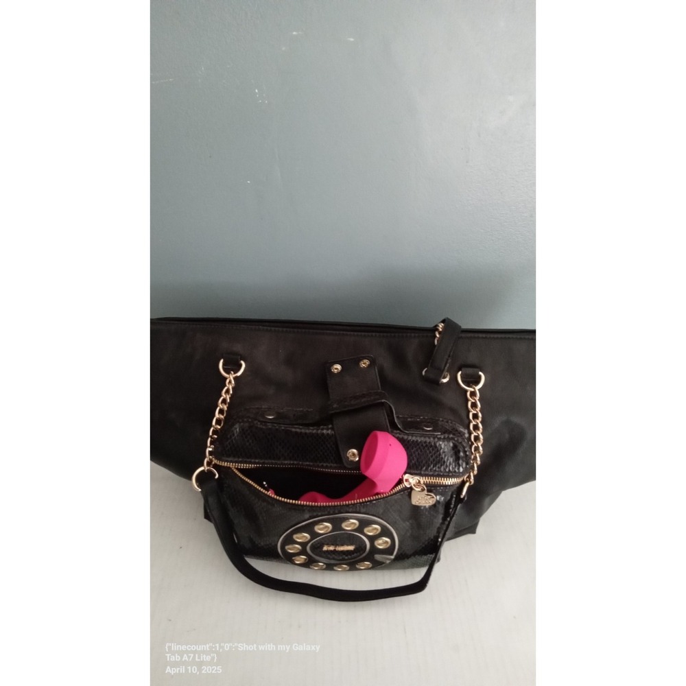 Betsey Johnson Tote‎ Bag Novelty Phone Design Chain Accents Black